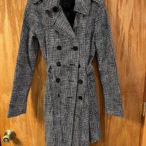 Express Black and White Checkered Trench Rain Coat
